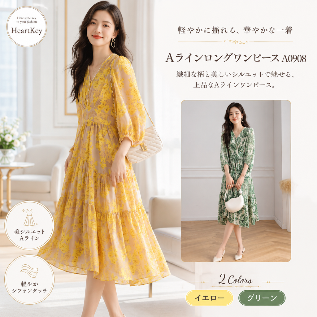 Aラインロングワンピース A0908