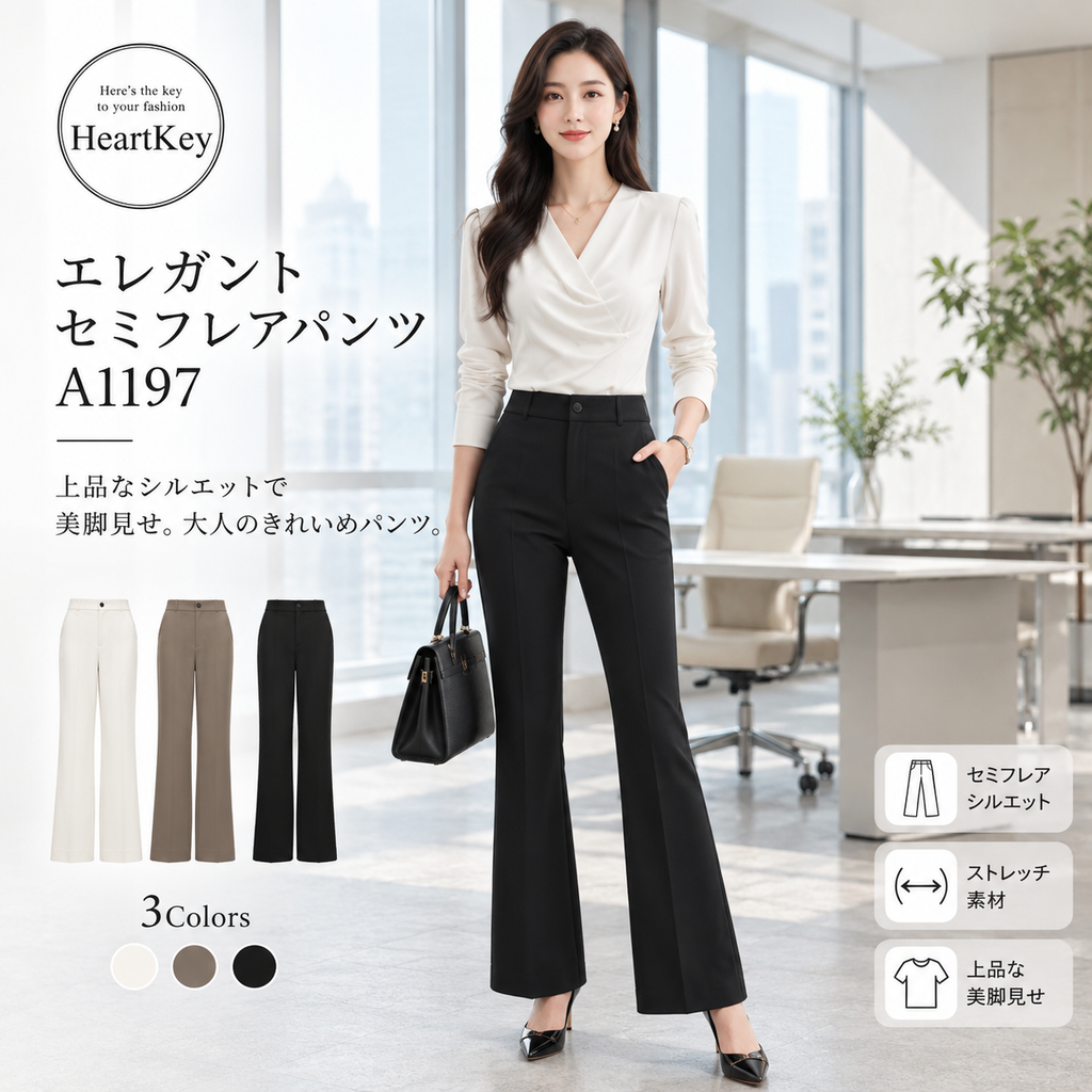エレガントセミフレアパンツ A1197