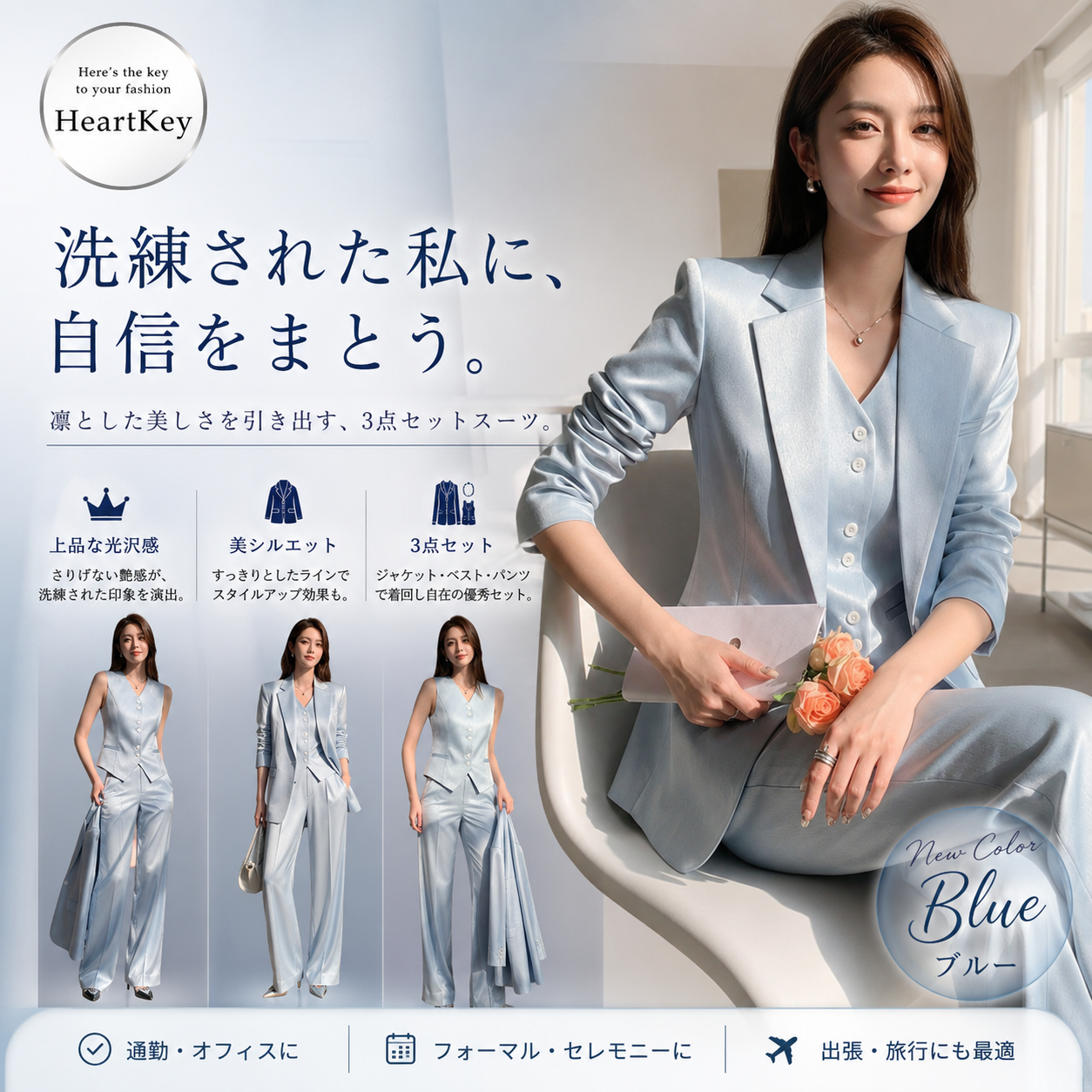 ジャケットandVネックベストandストレートパンツ3点セット A0959
