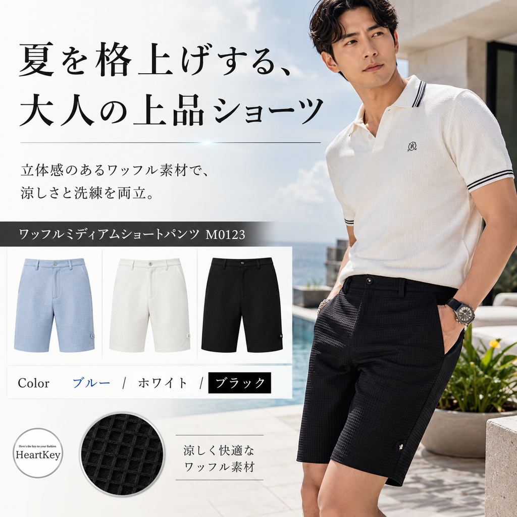 ワッフルミディアムショートパンツ M0123