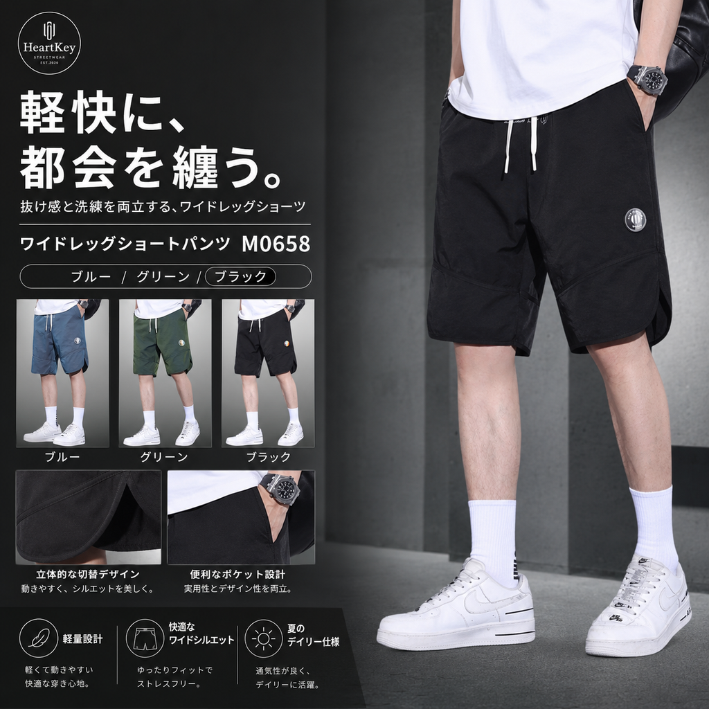 ワイドレッグショートパンツ M0658