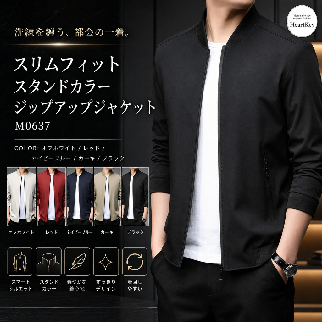 スリムフィットスタンドカラージップアップジャケット M0637