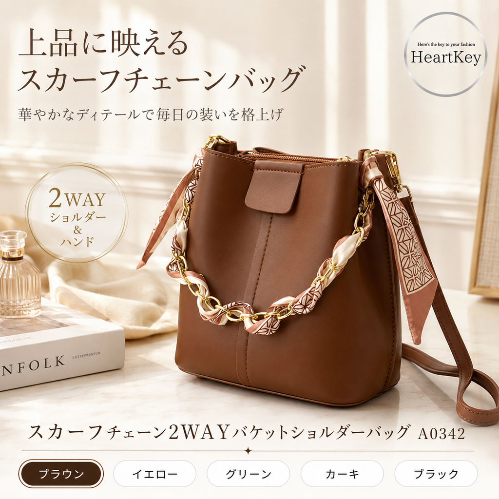 スカーフチェーン2WAYバケットショルダーバッグ A0342