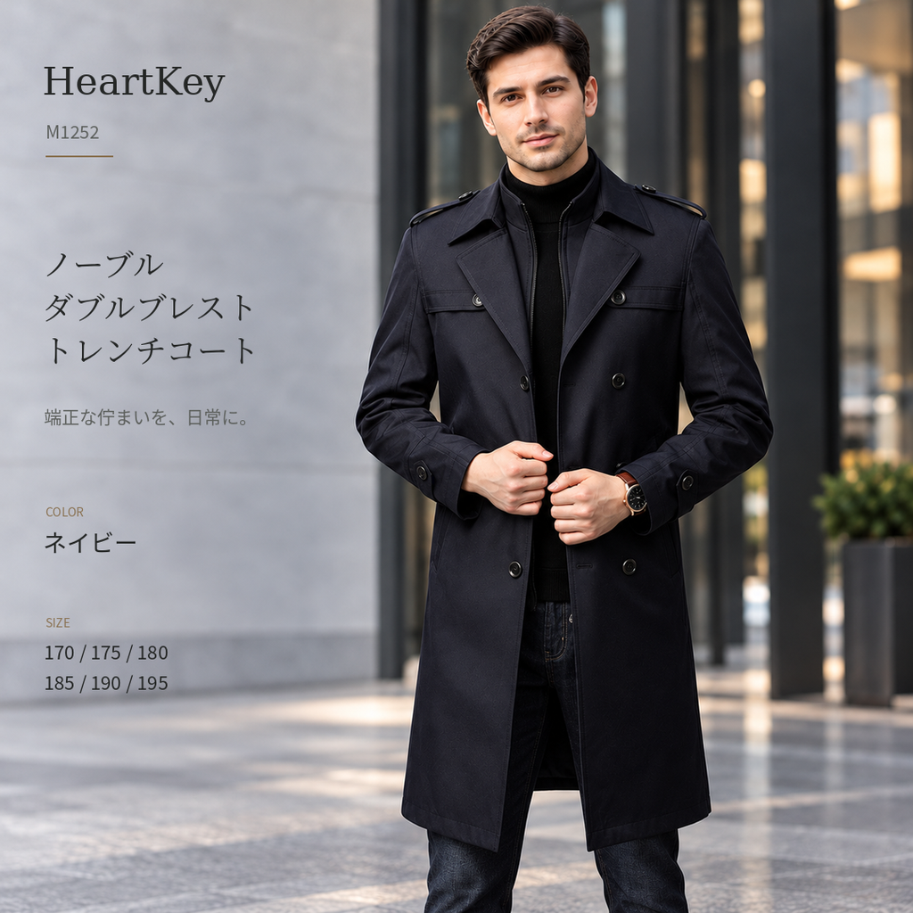 ノーブルダブルブレストトレンチコート M1252 ネイビー 着用イメージ広告