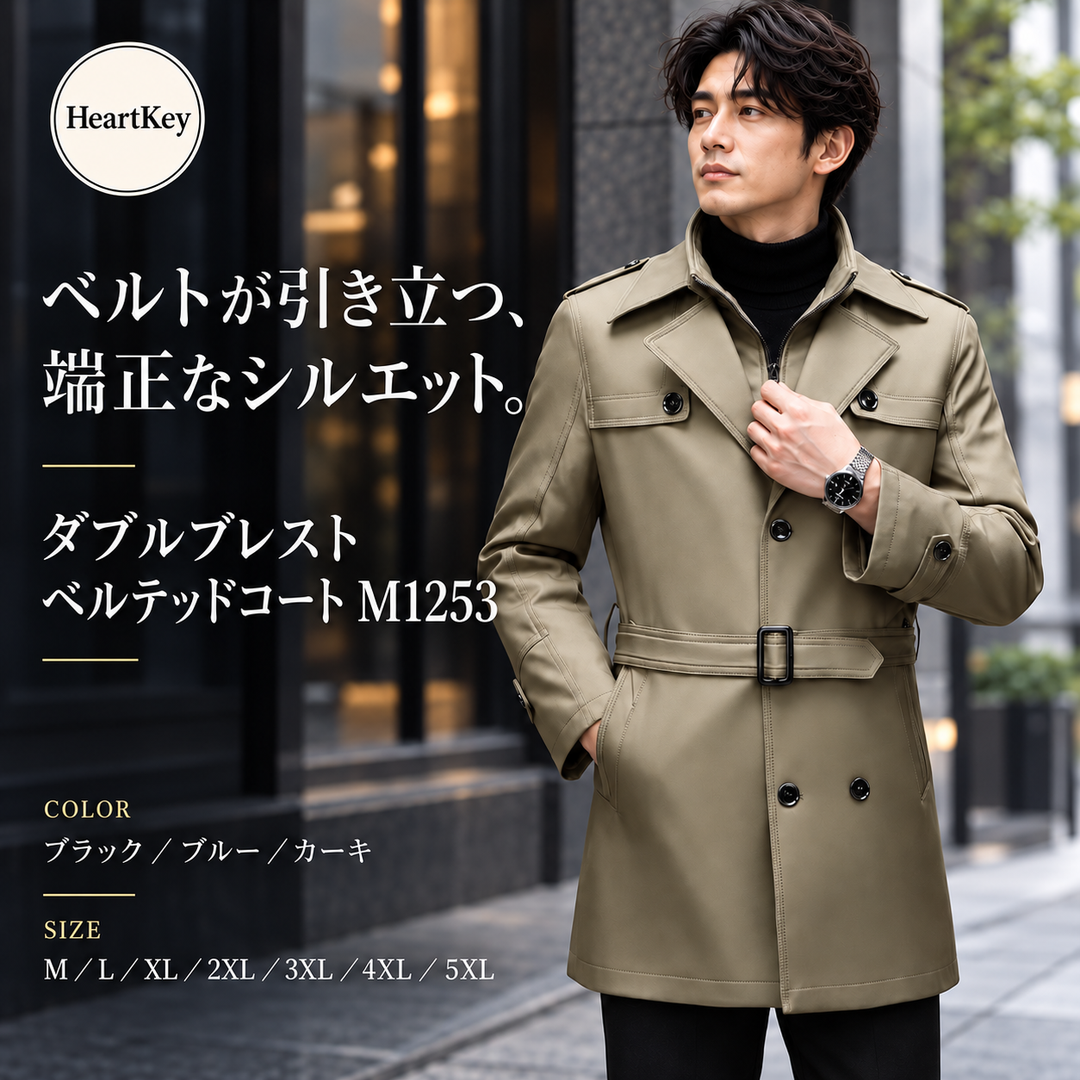 ダブルブレスト ベルテッドコート M1253 カーキ 広告