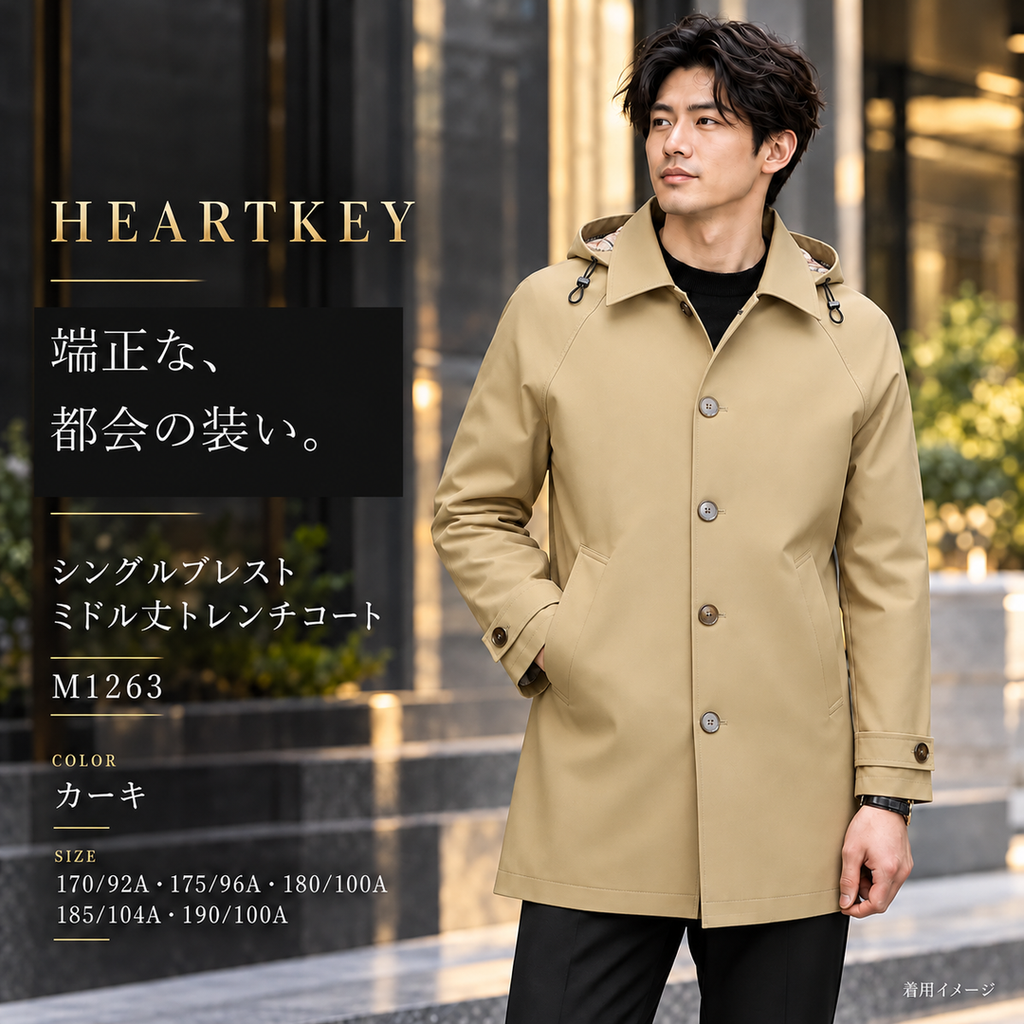 シングルブレスト ミドル丈トレンチコート M1263