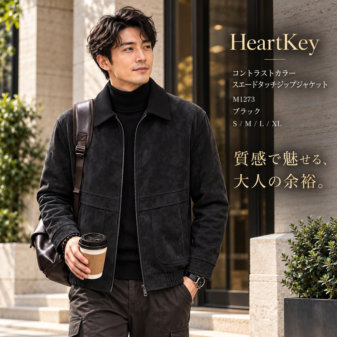 コントラストカラー スエードタッチジップジャケット M1273 01-black-ad.jpg