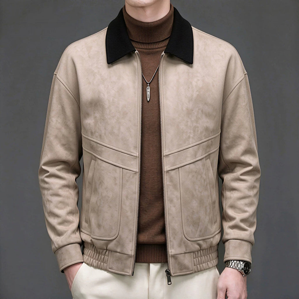 コントラストカラー スエードタッチジップジャケット M1273 03-khaki-front.jpg