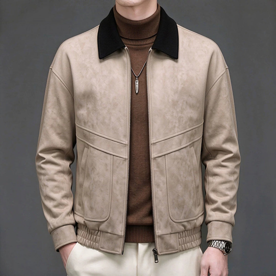 コントラストカラー スエードタッチジップジャケット M1273 03-khaki-front.jpg