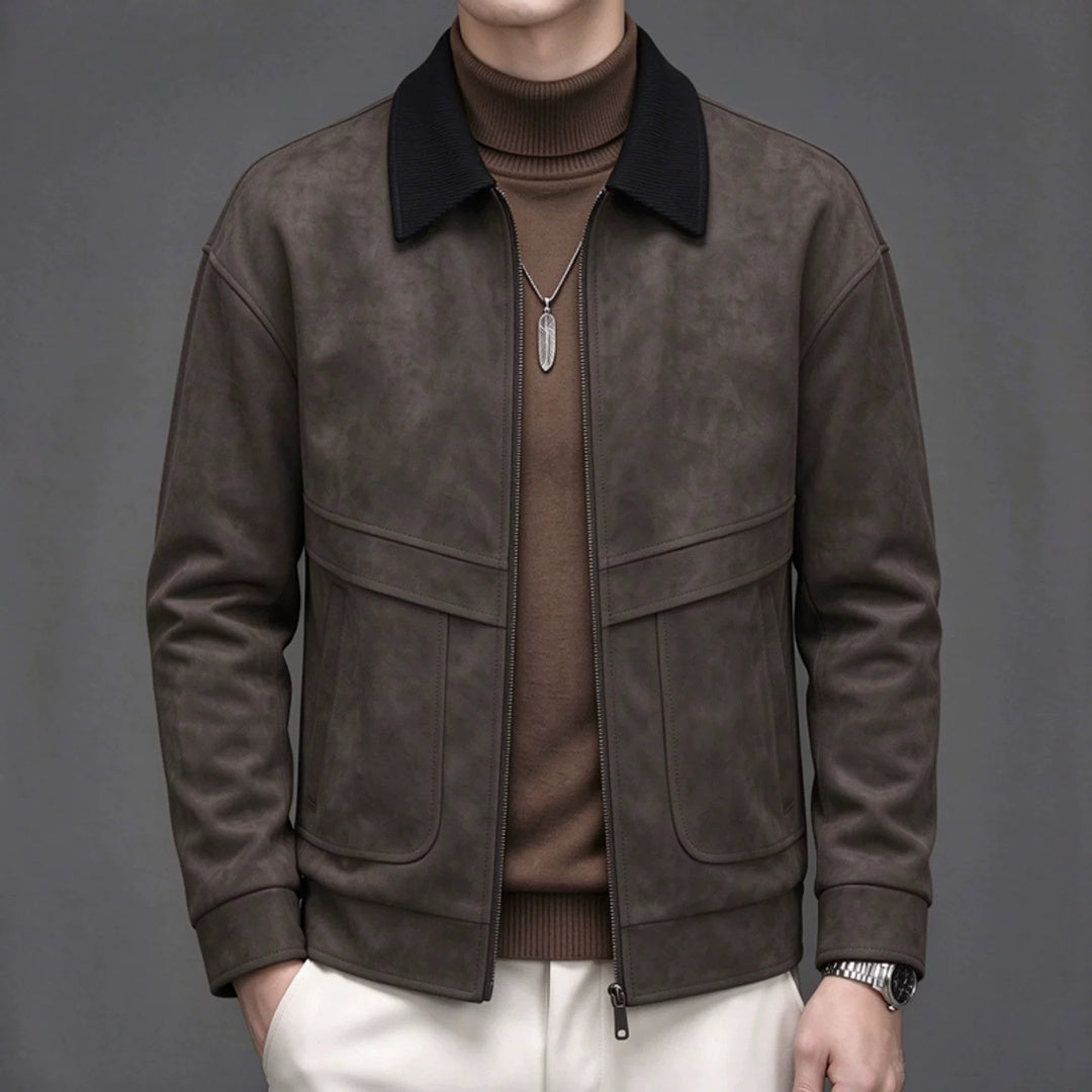 コントラストカラー スエードタッチジップジャケット M1273 04-lightbrown-front.jpg