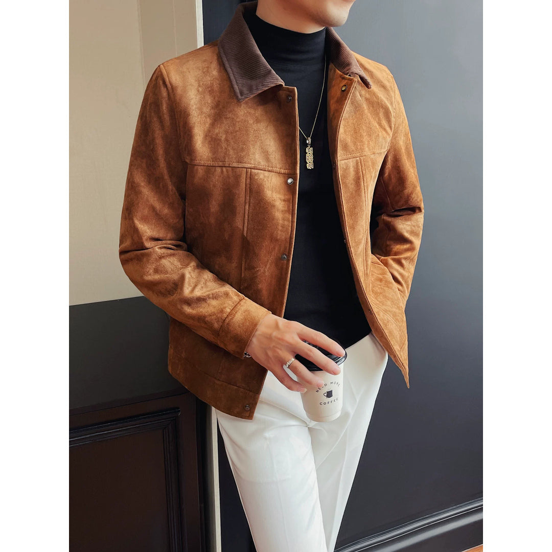 コントラストカラー スエードタッチスナップジャケット M1277 02_camel_front