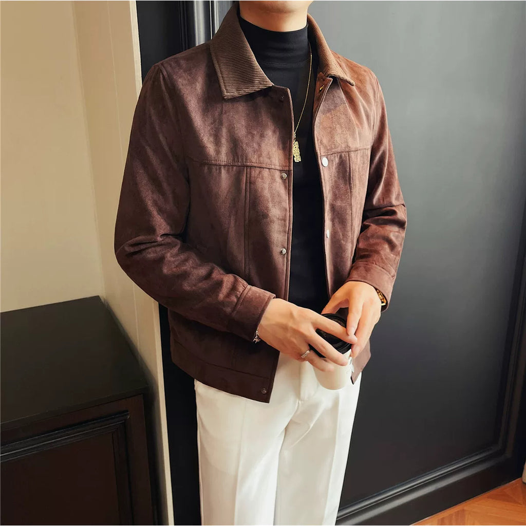 コントラストカラー スエードタッチスナップジャケット M1277 05_brown_front