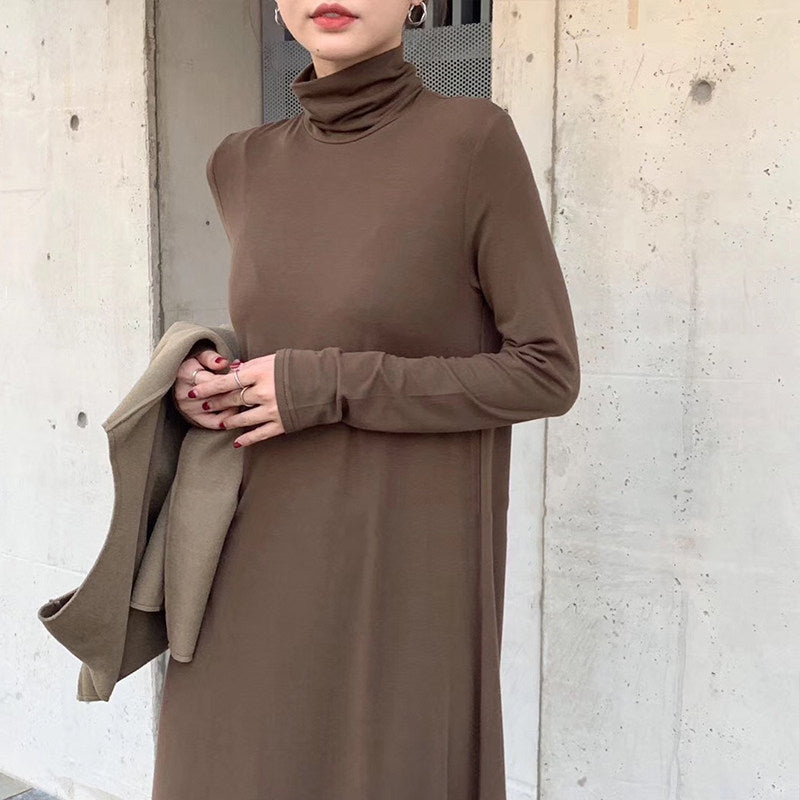 エレガンスハイネックロングニットワンピース A0454