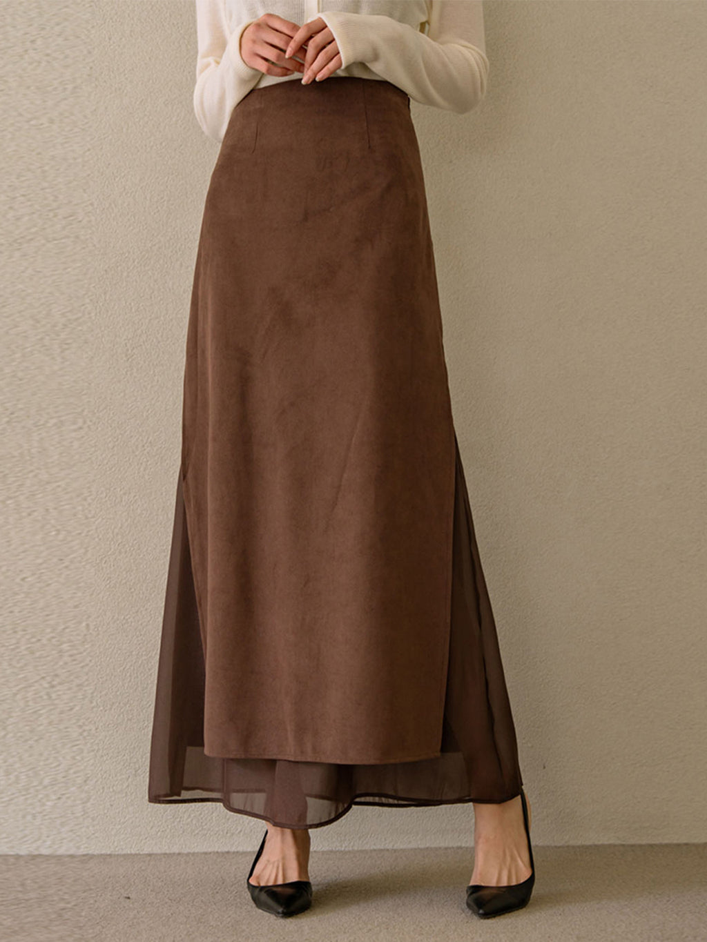 エレガントシアーパネルロングスカート A1273