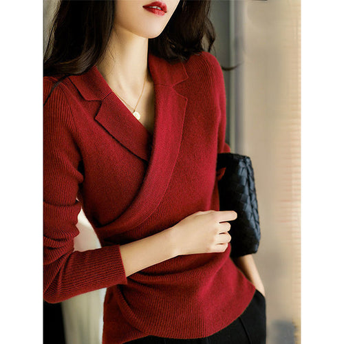 Vネックリブニットロングスリーブセーター（3color） A0974