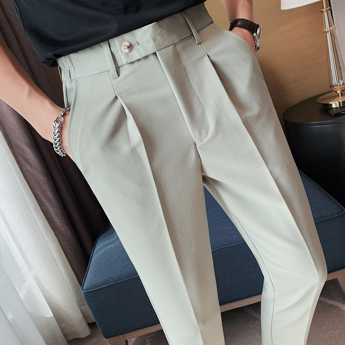 カジュアルスーツドレープ9分丈パンツ M0109